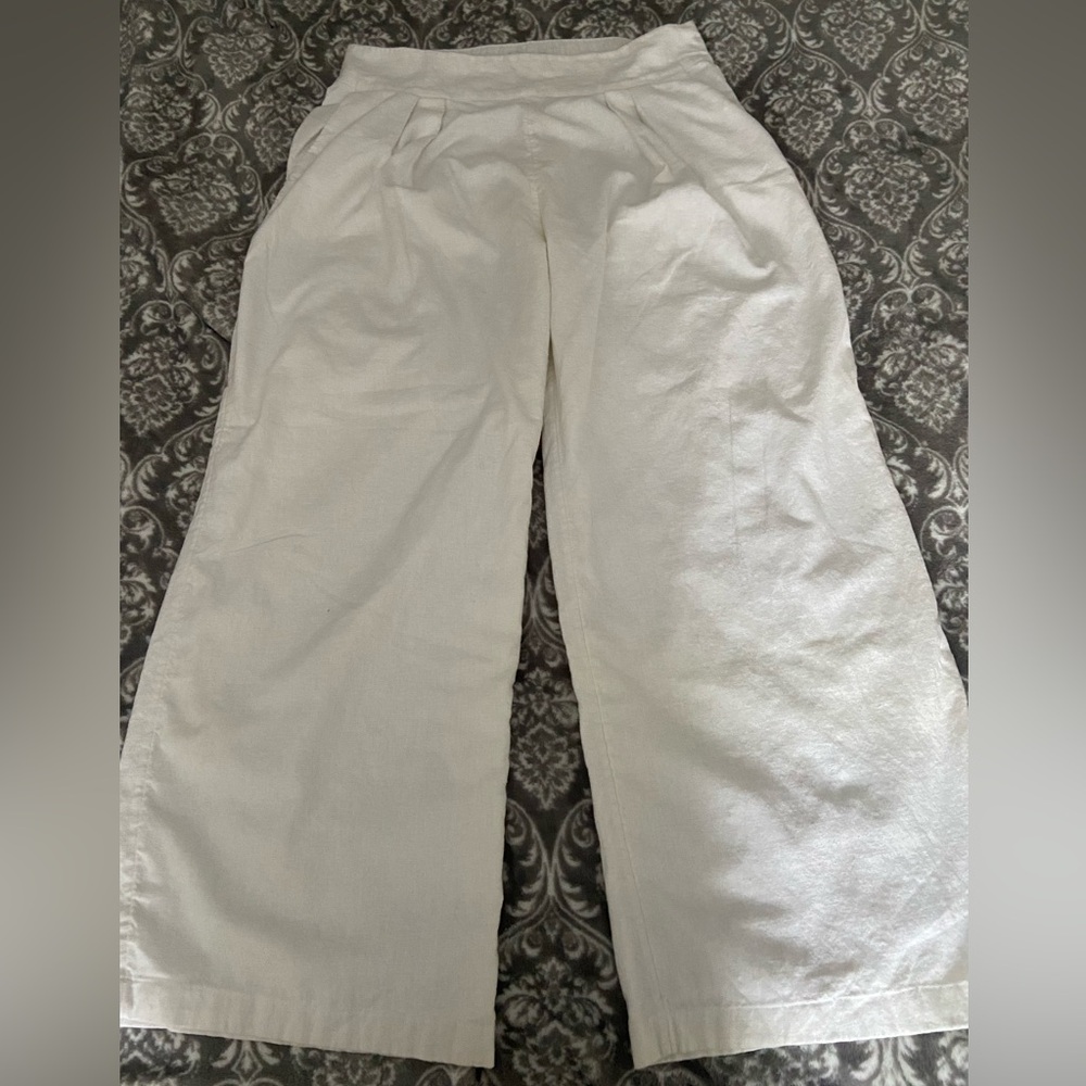 Abercrombie & Fitch White Linen Wide Leg Pants